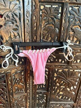 Pink Ruched String Bikini Bottom